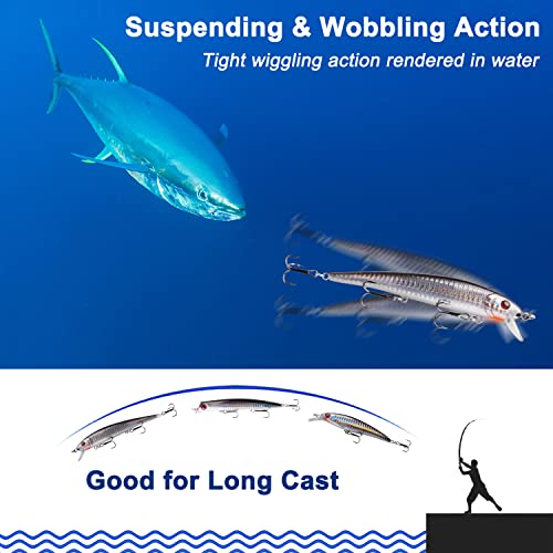 OROOTL Saltwater Fishing Lures Kit, 6 Pack Assorted Surf Fishing Jerkbait Minnow Lures Hard Baits Popper Plugs for Striped...