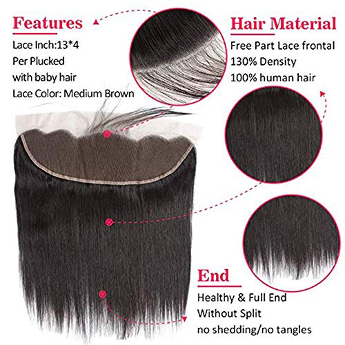 Brazilian Virgin Human Hair 100% Unprocessed Silky Straight lace Frontal With Baby Hair Remy Hair Ear to Ear Lace Closure Natural Black Color(16 Inch 13x4 frontal)