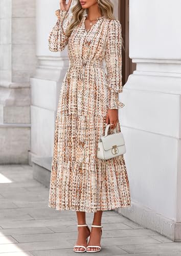 PRETTYGARDEN Women's Floral Maxi Dress 2026 Fall Long Sleeve V Neck A Line Long Flowy Spring Party Boho Dresses