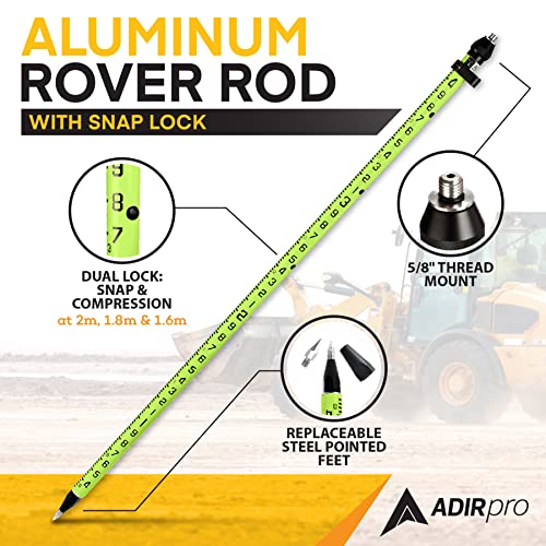 AdirPro 3-Position Snap-Lock Rover Rod (Green), & AdirPro Prism Pole Bipod – Carbon Fiber Bundle