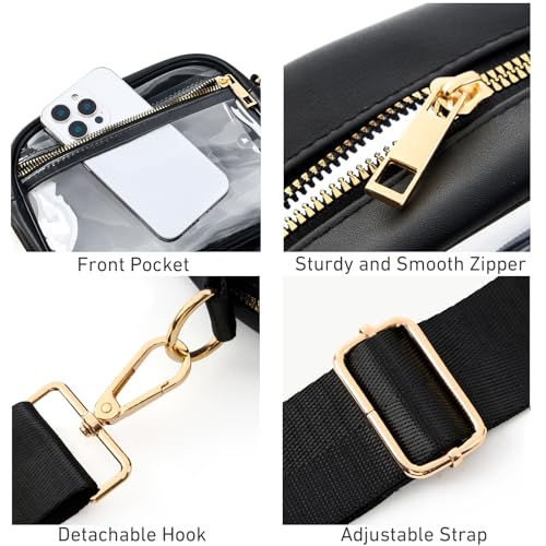 Fibrdoo Clear Bag Stadium Approved, Leather Clear Crossbody Purse Bag for Concerts Sports Events Festivals