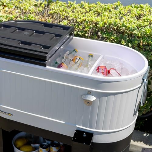 Permasteel Rolling Patio Cooler – Large Outdoor Ice Chest with Wheels, Beverage Cooler for Backyard, BBQ, Tailgate, Beach,...