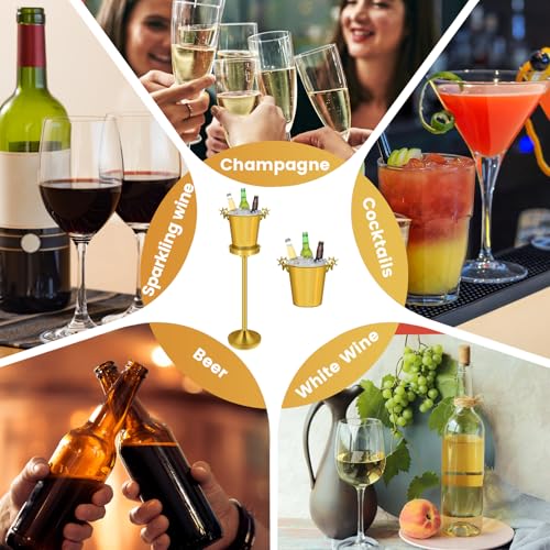 ExGizmo Ice Bucket with Stand,Gold Stainless Steel Champagne Ice Bucket,Deer Head Handle Wine Chiller Bucket for Christmas...