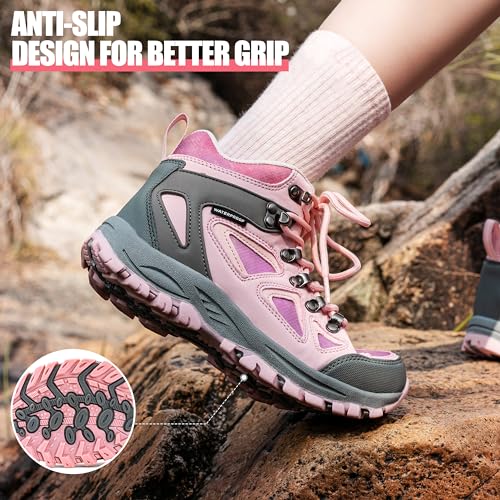 R CORD Kids Hiking Boots Waterproof Durable TPR Traction Outsole Anti-Skid Athletic Lace Up Hiking Shoes for Outdoor Adven...