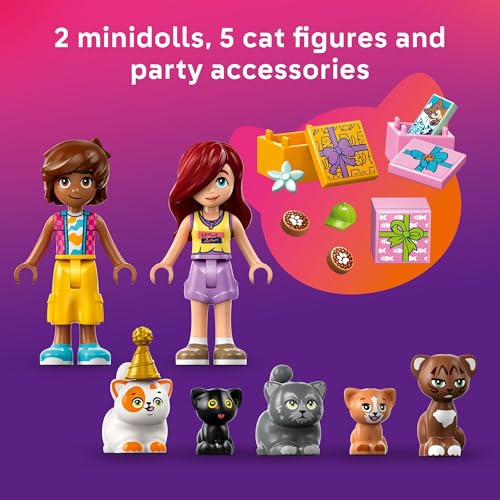 LEGO Friends Cat Birthday Party & Tree House Building Toy - Pretend Play Building Blocks W/Cat Toys & 2 Minidolls - Creati...