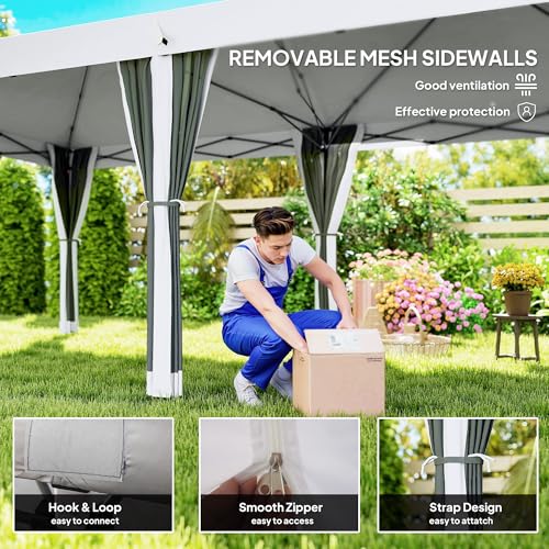 Outsunny 10' x 20' Pop Up Canopy Tent with Netting, Heavy Duty Large Party Tent, Instant Sun Shelter with Carry Bag for Ba...