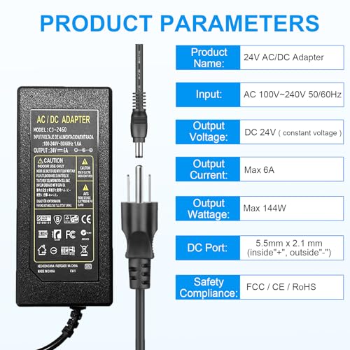 24V Power Supply, 24V 6A Power Supply 100V-240V AC to 24V DC Power Supply with LED Terminal Connector, 24 Volt 6 Amp Power...