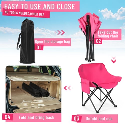Seeloowy 2 Pack Compact Camping Chairs Portable Folding for Outside with Carry Bag Lightweight Moon Chairs for Travel Picn...