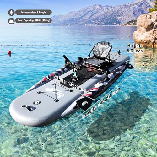 Inflatable Kayak Set Includes 90 inch Kayak Paddles High Output Pump Aluminum seat Pedal System – Super Tough Mesh PVC and...