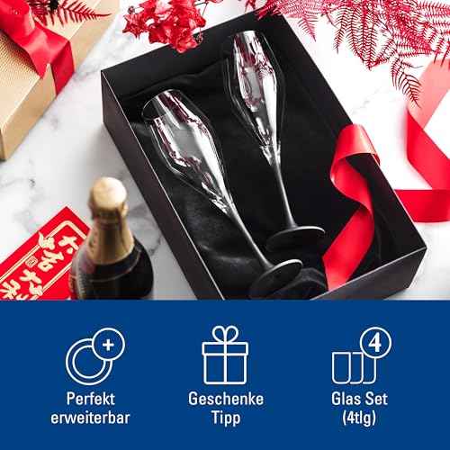 Villeroy & Boch Manufacture Rock Set of 4 Elegant Crystal Glass Champagne Flutes Dishwasher Safe Black
