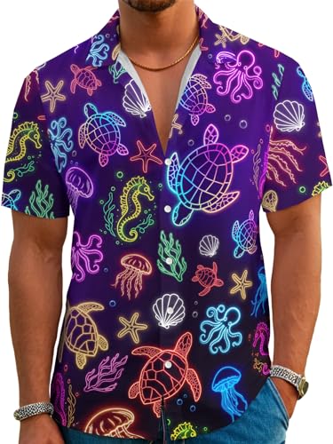 REVENEVER Funny Hawaiian Shirts for Men Short Sleeve Button Down Casual Shirts Summer Tropical Beach Shirt