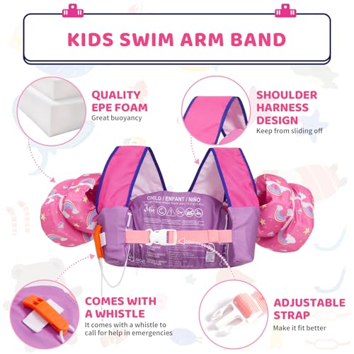 Toddler Swim Vest Swim Jacket Toddler Life Jacket 30-50 Lbs, US Coast Guard Approved Life Vest Kids Arm Floaties for Toddl...