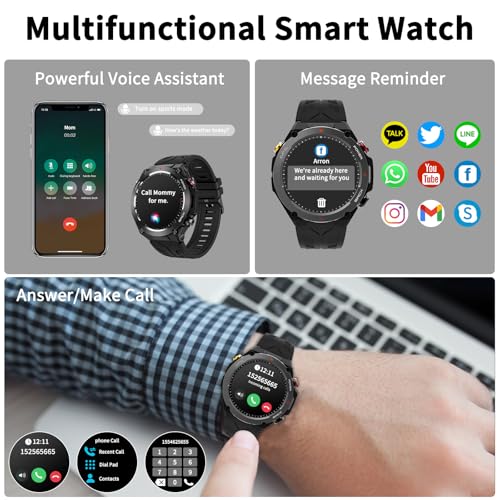 Military Smart Watch with GPS, Pressure/Altitude/Compass, Rugged Smartwatch for Men with 650mAh Extra-Large Battery, Answe...