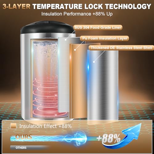 Insulated Beverage Dispenser 3 Gallon, Stainless Steel Hot Drink Dispenser, Hot Water Dispenser for Parties, Hot Water Urn...
