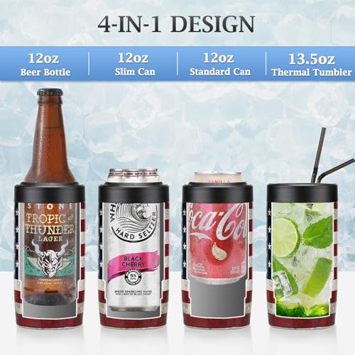 Maxso Slim Can Cooler, 4-in-1 Double Walled Stainless Steel Insulated Beer Can Holder, Works With All 12 Oz Cans,Bottles &...