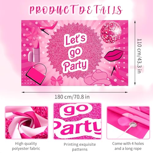 Hot Pink Let's Go Party Banner,Pink Photo Booth Props,Princess Birthday Backdrop,Pink Background Backdrop Bachelorette Par...