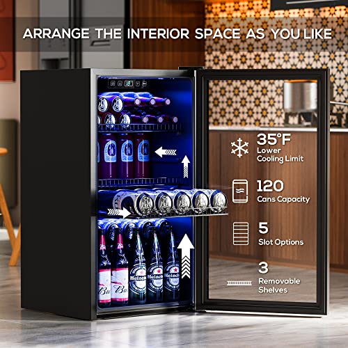 Manastin Beverage Refrigerator Cooler-120 Cans Freestanding Mini Fridge Cooler with Glass Door, Adjustable Shelves & Digit...