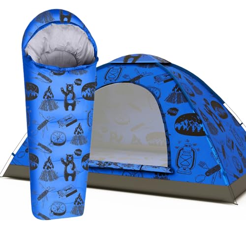 Adventure Theme Kids Sleeping Bag and Kids Tent Bundle
