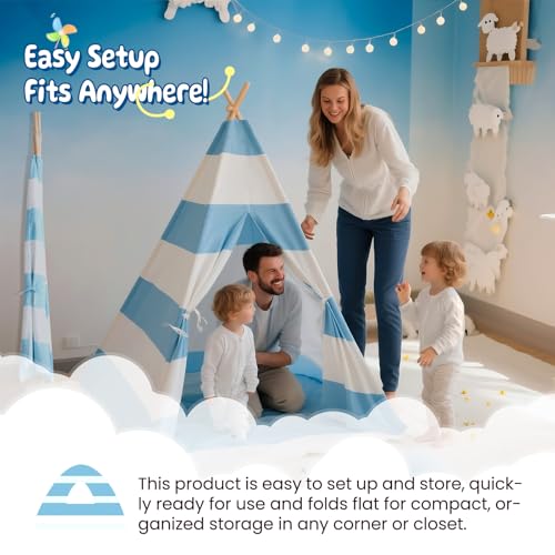 xiaowantong Teepee Tent for Kids with Padded Mat, Lights, and Carry Bag, Washable Playhouse for Indoor Use, Ideal Play Ten...