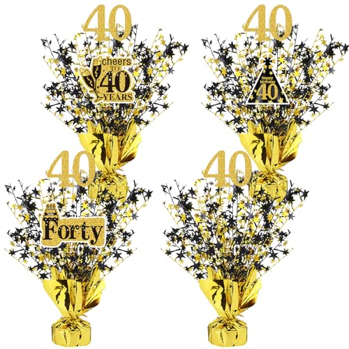 Tatuo 4 Pcs Metallic Foil Spray Centerpiece Happy 30th 40th 50th 60th Years Centerpiece Table Decorations for Black and Go...