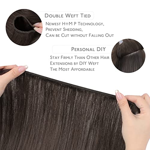 WENNALIFE Sew in Hair Extensions Real Human Hair, 22 Inch 110g Dark Brown Machine Weft Remy Hair Hand Tied Weft Straight Extensiones De Cabello Hmano