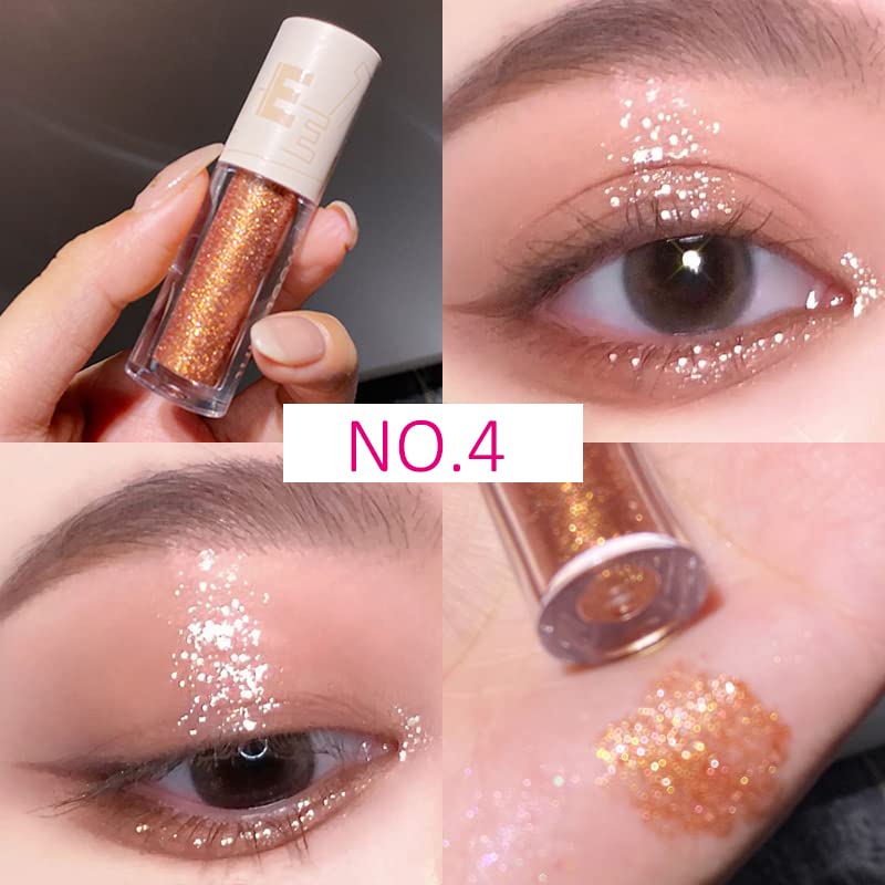 Aolailiya 5pcs Liquid Glitter Eyeshadow set- Sparkling Metallic High Pigmented Glitter Eye Shadow Korean Crystals Makeup, ...