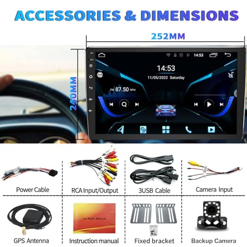 BINIZE Android Double Din 10.1 Inch Touch Screen Bluetooth Car Radio,Radio with Wireless Carplay＆Android Auto,GPS Navigati...