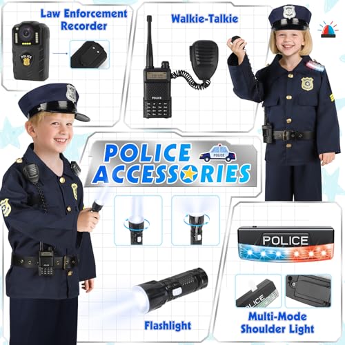 IVENRXIU Police Costume for Kids, Cop Pretend Play Toys for Dress Up, Role Play Set with Handcuffs, Flashlight, Police Bad...