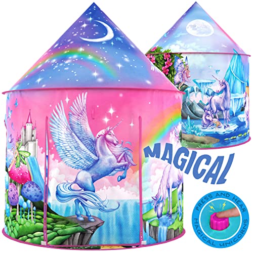 W&O Unicorn Sparkle Play Tent with Magical Unicorn Sounds - Captivating Pop Up Tent for Girls - Perfect for Indoor & Outdo...