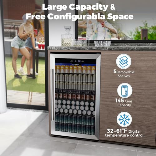 COWSAR 4.5 Cu.Ft Wine Fridge 37 Bottle, ETL Approved Freestanding Wine Cooler 145 Can Beverage Refrigerator with Stainless...