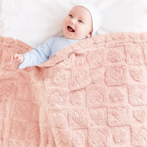 Yurhap Fleece Baby Blanket Heart Checkered Blanket, Ultra Soft Cozy Baby Blankets for Girls Boys, Fluffy Infant Toddler Ne...
