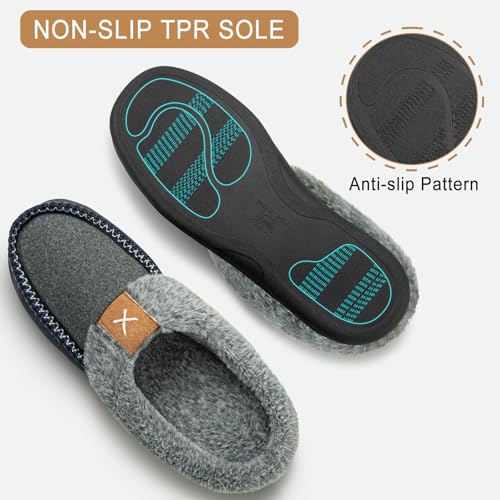 Homitem Mens Slippers Moccasins Memory Foam Fuzzy Slippers for Men Wool-Like Plush Fleece Lined House Shoes Indoor Outdoor...