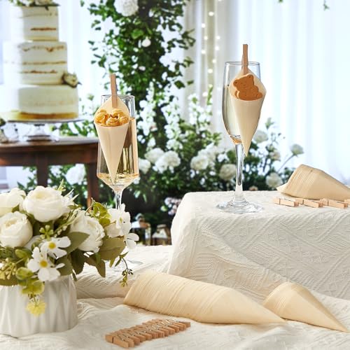 Yookeer 200 Pcs 5 Inch Disposable Wood Cones with 200 Pcs Mini Clips, Disposable Wine Champagne Glass Charcuterie Toppers ...