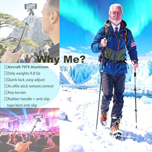 QIYUANCHUANG Trekking Pole as Selfie Stick for All Terrain-Hiking Poles for Women&Men, Lightweight Aircraft-Grade Aluminu...