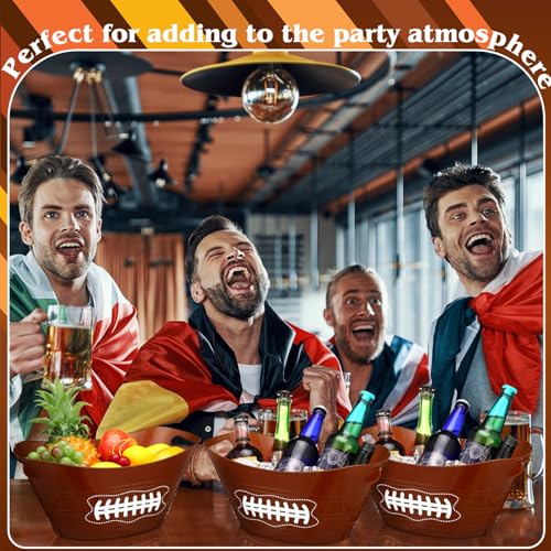 Teenyyou 6 Pcs Brown Football Plastic Ice Bucket Drink Cooler Bulk 4.5l Oval Storage Basket Tub with Handles for Summer Sp...
