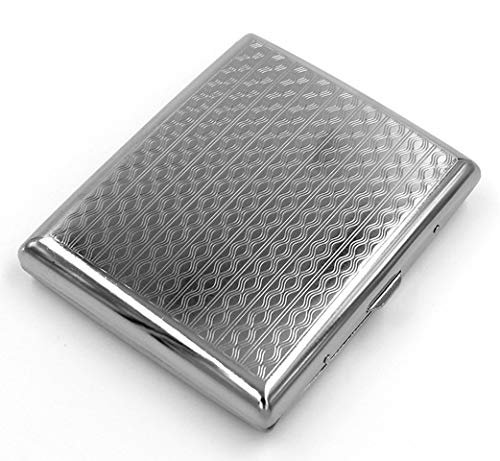 Retro Cigarette Case Victorian Style Metal Holder for Regular, King and 100's Size Credit Card Holder Pocket, Large Wavy Pattern RFID Protective Security Wallet (Wav-L100 Silver)