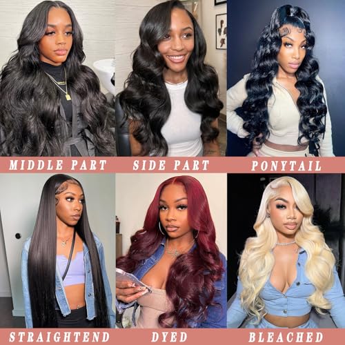 28 Inch 13x6 Body Wave Lace Front Wigs Human Hair Pre Plucked Glueless Wigs Human Hair 180% Density Body Wave 13x6 HD Transparent Frontal Wigs Lace Front Wigs for Women