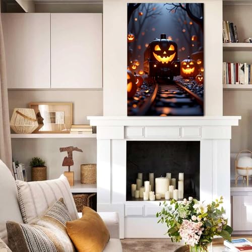 Victorian Dark Decor Minimalist Gothic Prints Canvas Wall Art Halloween Pumpkin Lantern Train Posters Antique Style Wall Decor Modern Dark Academia House Decoration