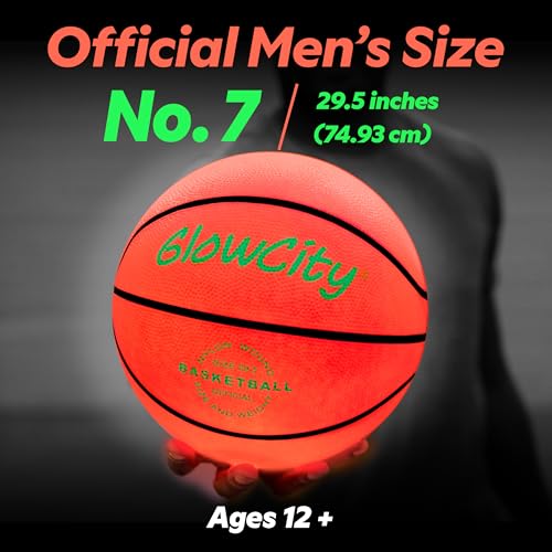 GlowCity Glow in The Dark Basketball - Sizes 5, 6, 7 Light Up Ball for Kids, Teens & Adults - Red Glow for Outdoor Games -...
