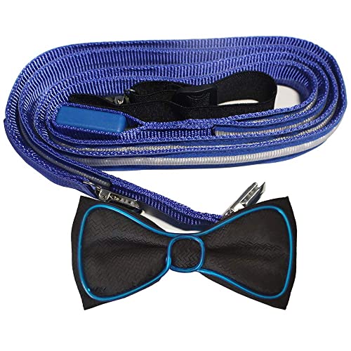 Brejkdo 2 Pcs/Set, Light Up Men's LED Suspenders And Bow Tie, Perfect for Music Festival Halloween Costume Party, Christmas