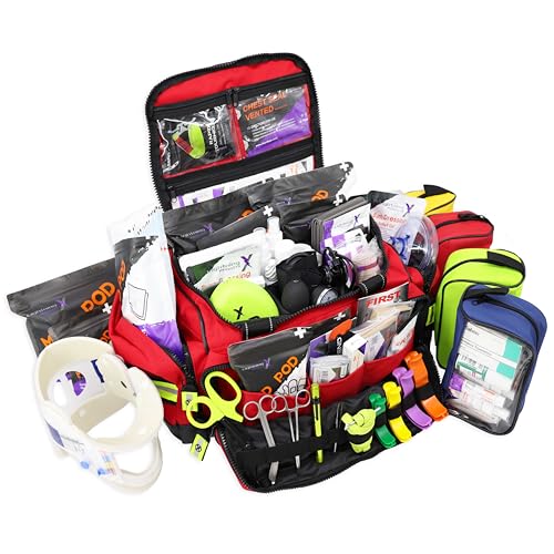 Lightning X Extra Large Medic First Responder EMT Trauma Bag Stocked w/Fill Kit C - RED
