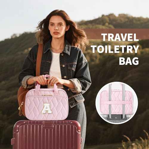 YOOLIFE Teen Girl Gifts Trendy Stuff - Birthday Gifts for 7 8 9 10 11 12 13 14 15 16 17 18 Year Old Teen Girls, Hanging Toiletry Bag Initial Makeup Bag Black - A
