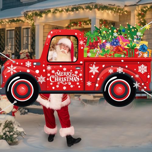 Panelee Christmas Truck Photo Props Xmas Gifts Truck Selfie Frame Backdrop Banner Merry Christmas Car Backdrop Decorations...