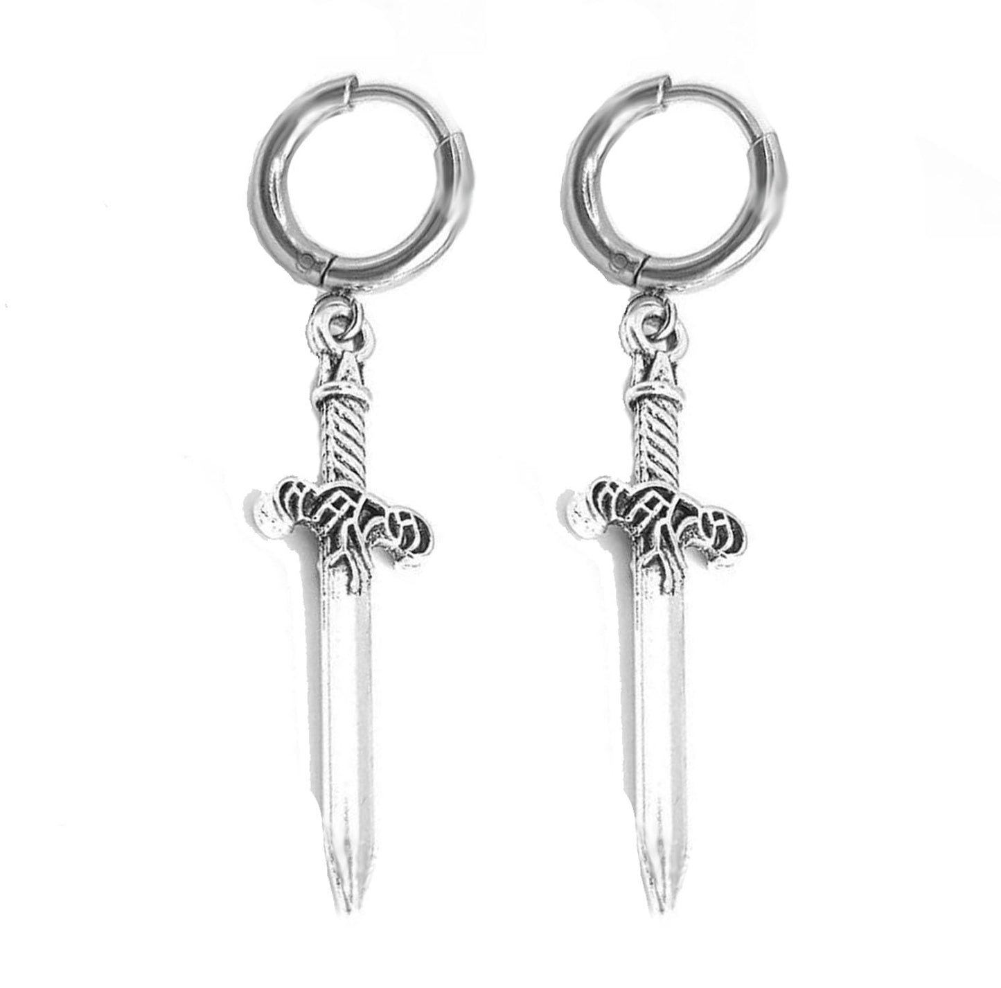 Sword Earrings for Women Men Gothic Dagger Earrings Punk Knife Earrings Silver Huggie Hoop Earrings Sword Dangle Earring Jewelry for Women Men (short)