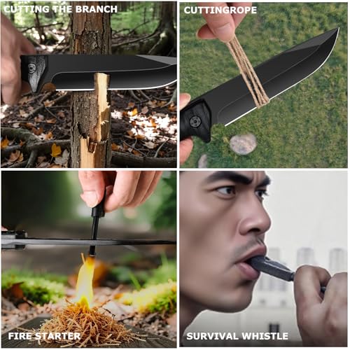 xiaotianlai Survival Knife with Fire Starter and Kydex Sheath,10.16" Full Tang Fixed Blade Hunting Knife with G10 Handle f...