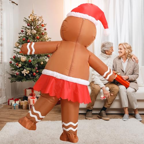 OVIFM Christmas Inflatable Costume Adult,Gingerbread Man Costume,Blow Up Xmas Character Costumes for Women Men Cosplay Party