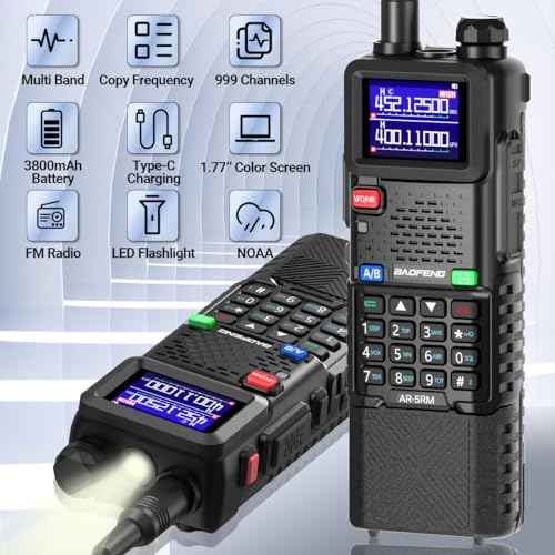 BAOFENG Ham Radio Handheld Long Range Walkie Talkies Rechargeable 3800mAh Battery Two Way Radio AR-5RM NOAA Weather Tactical Portable Radios with USB-C Charger for Hunting Survival Gear,2Pack