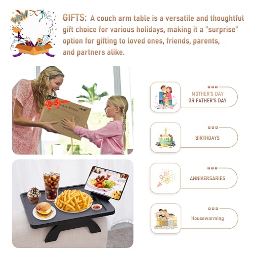 SINWANT Couch Armrest Table, Large Bamboo Couch Arm Table 360° Phone Holder,Foldable Sofa Arm Tray for Eating Drinking Sna...