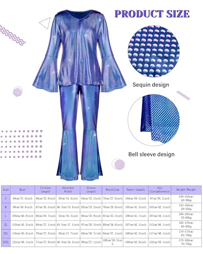 Jexine 70s Women Disco Outfit Costume Disco Party Top Pants Sunglasses Ball Necklace Earring Wig for Halloween New Year Eve