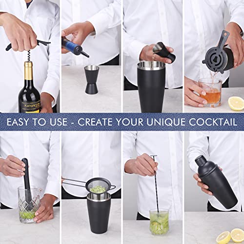 JNWINOG 11Pcs-Cocktail Shaker Set Black Bartending Kit 25oz Cocktail Bar Set Cocktail Mix Drink Making Kit Professional Ba...